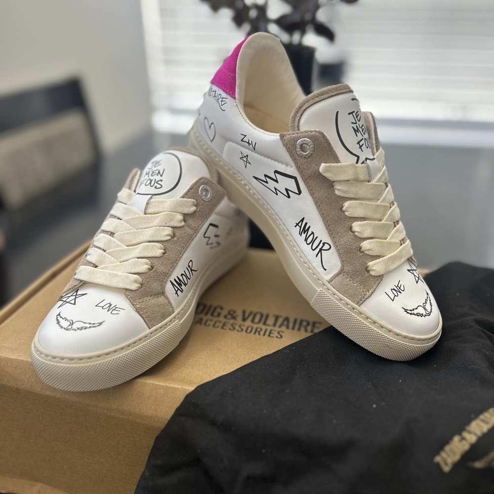Zadig & Voltaire Fluo Suede & Leather Charms Low Top Sneakers White